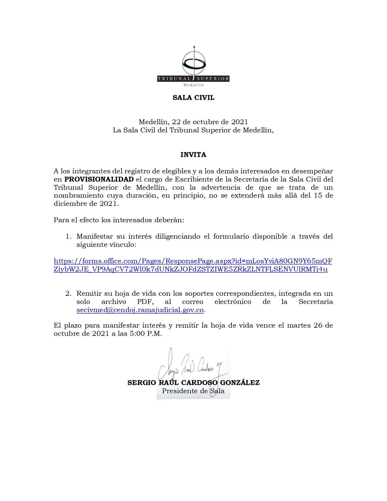 Convocatoria Escribiente Civil Provisionalidad 15
